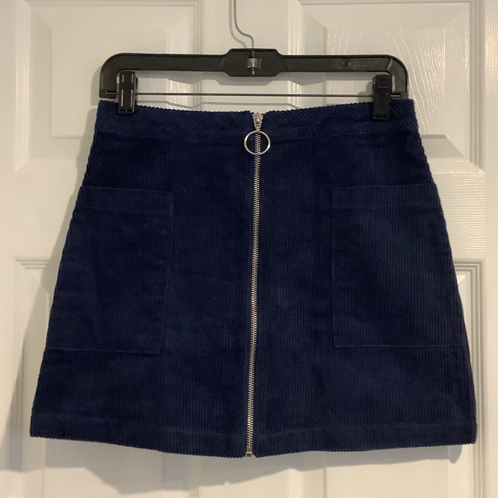 NWT BLUE RAIN/FRANCHESCAS Navy Blue Zip Front Preppy Corduroy Fall Mini Skirt S